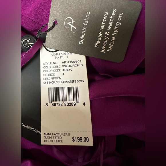 Adrianna Papell One Shoulder Sleeveless Cascading Ruffle Draped Orchid Gown NWT - Picture 6 of 10